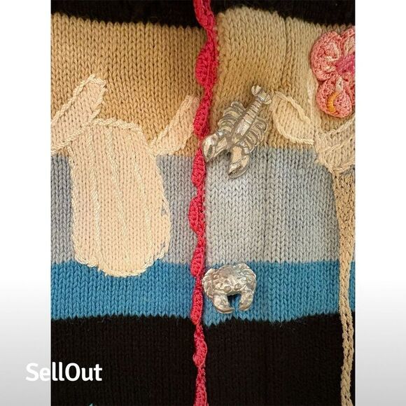 Storybook Knits Women's XS Beach Theme Cardigan Sweater Black - Picture 7 of 7